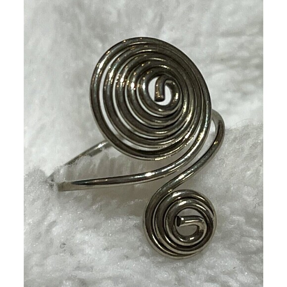 Vintage Sterling Silver Plated Adjustable Swirl Design Band Ring - Picture 1 of 7